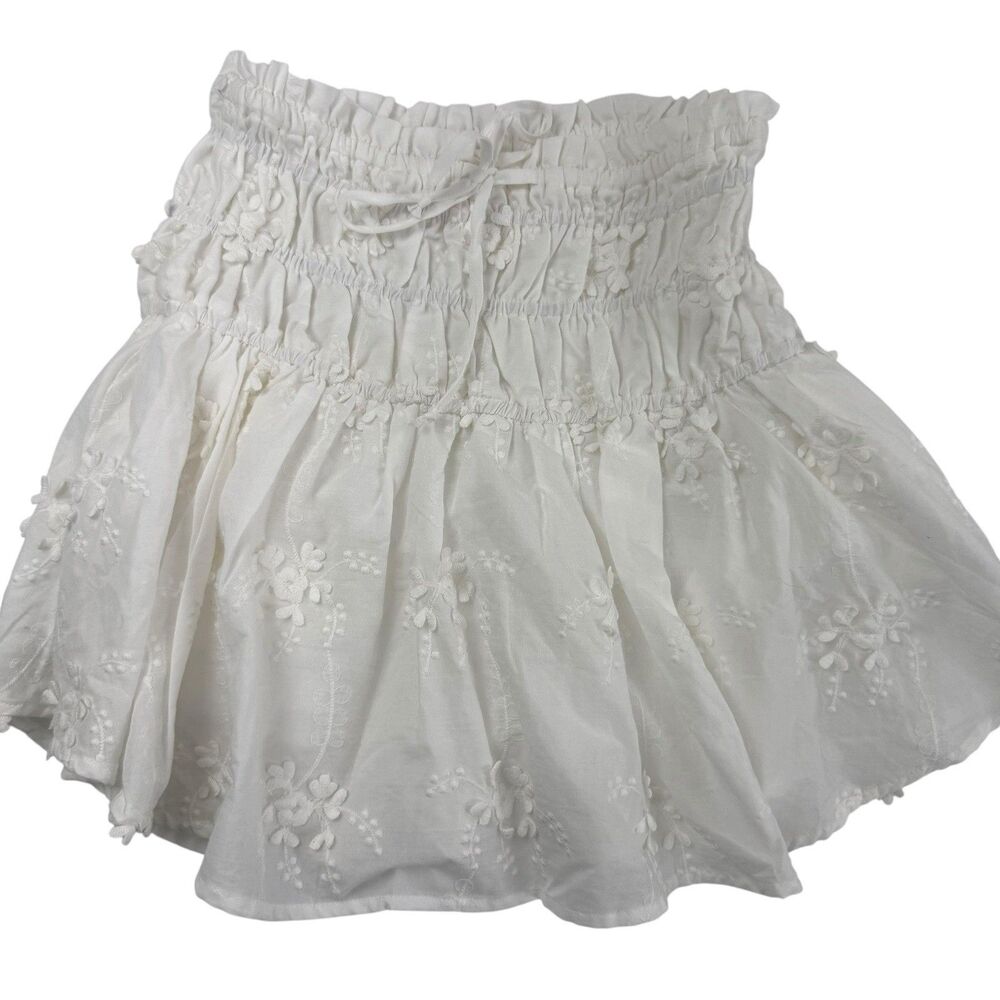 NEW Audrey Parks x Francesca's Smocked Embroidered Mini Skirt Women Small White